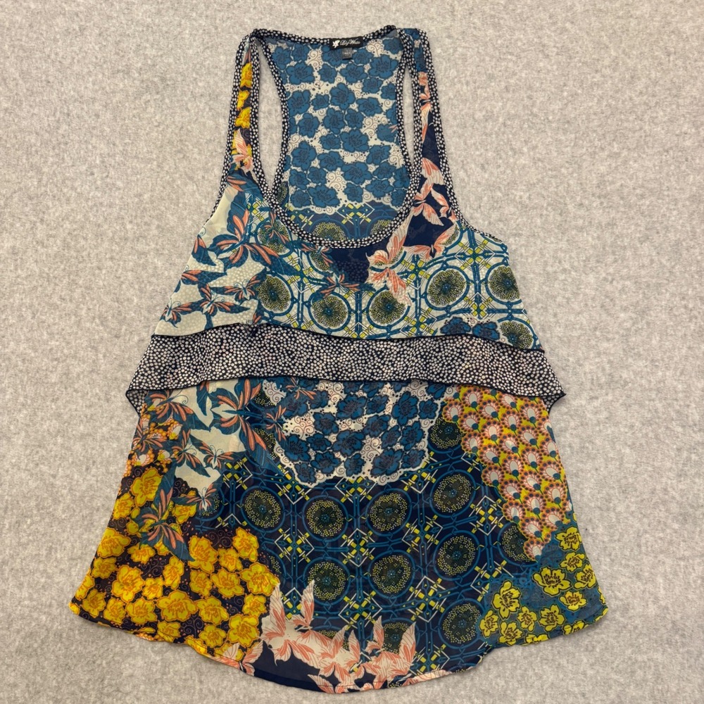 Y2K Lily White Womens Large Floral‎ Patchwork Racerback Tiered Tank Top USA